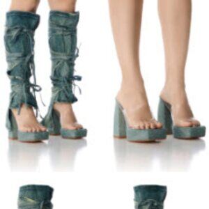 AZALEA WANG AERIAL BLUE DENIM WASHED SANDAL 7.5 NIB